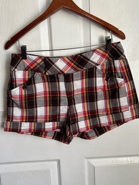 Heart Soul Plaid Low Rise Y2K Shorts Burgundy, Brown & White size 11 Cotton